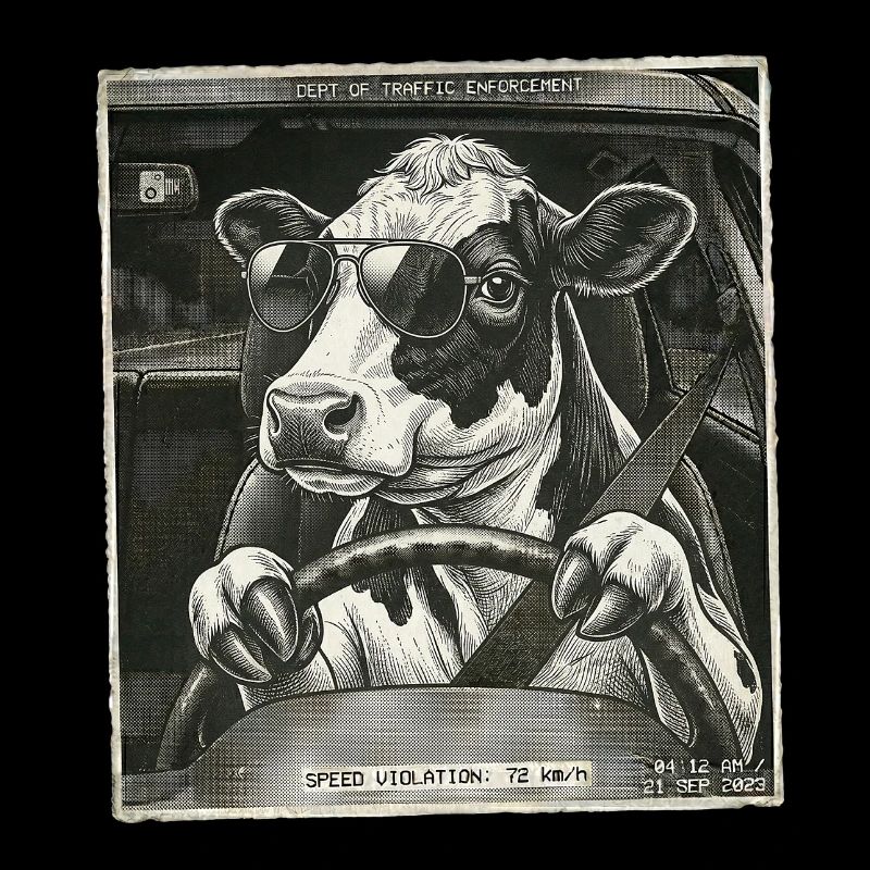 Dairy cow flashed driving a car