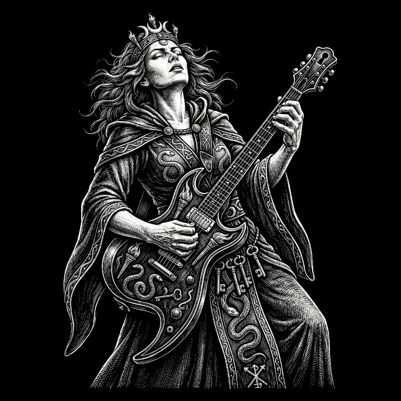 Hécate joue de la guitare