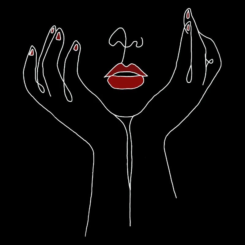 Aesthetic Minimal Line Art Face - With Red Lips