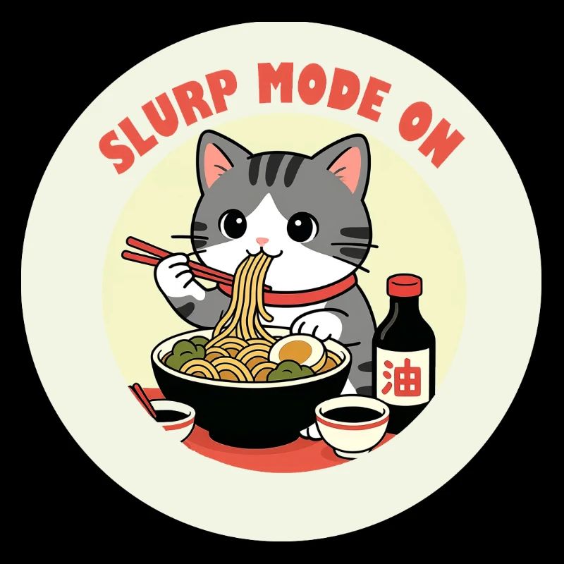 Chaton mangeant Ramen Mode Slurp