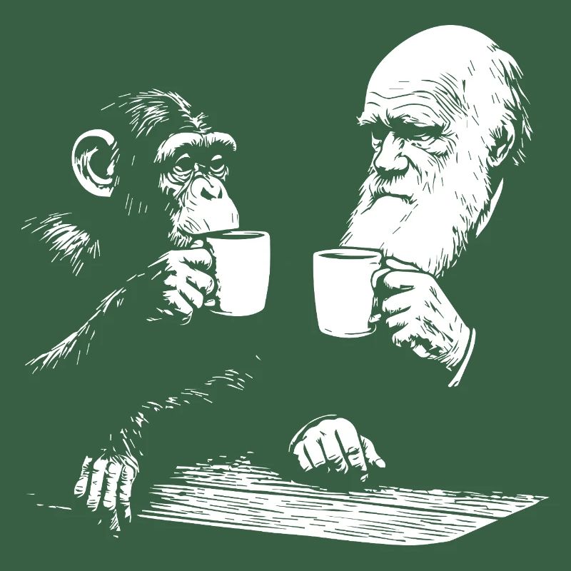 Darwin et le singe buvant du café