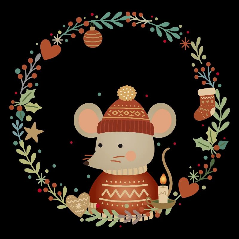 Souris de Noël dans une couronne décorative douillette