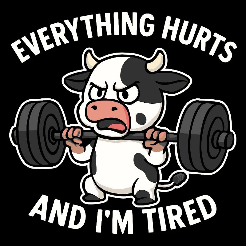 Angry Cow Lifting Weights Illustration