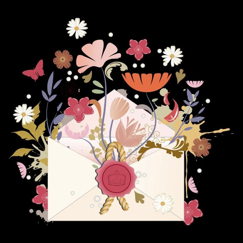 enveloppe florale avec fleurs et sceau