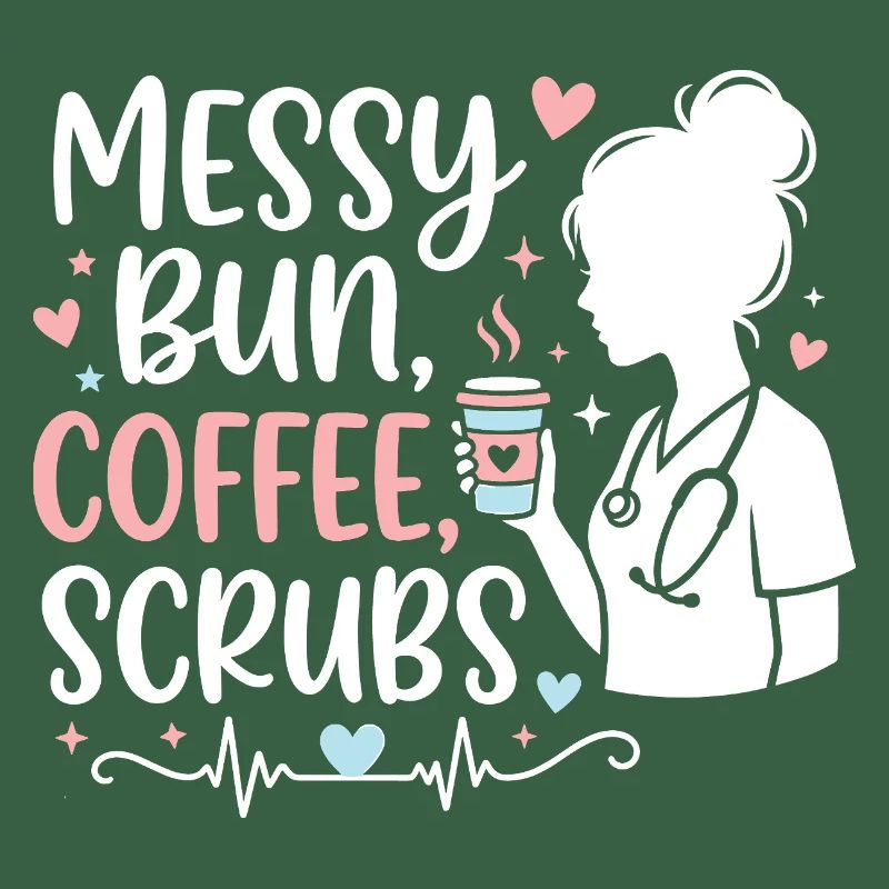 Messy Bun Coffee Scrubs Nurse