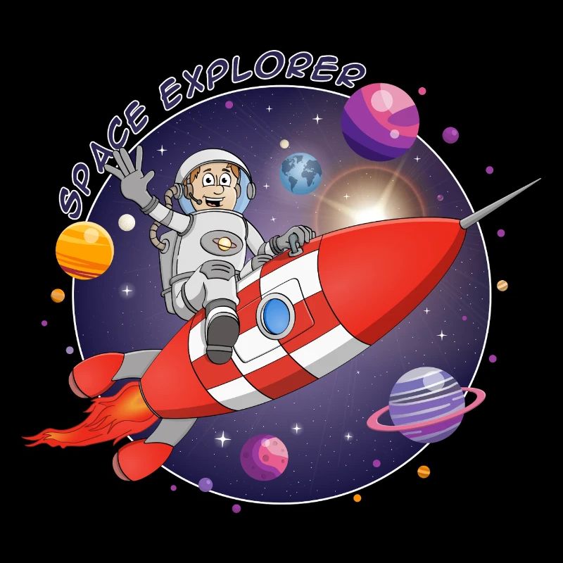 Der Astronaut und die rote Rakete im All