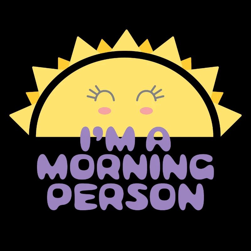 Fröhliche Sonne mit der Inschrift Ich bin ein Morgenmensch