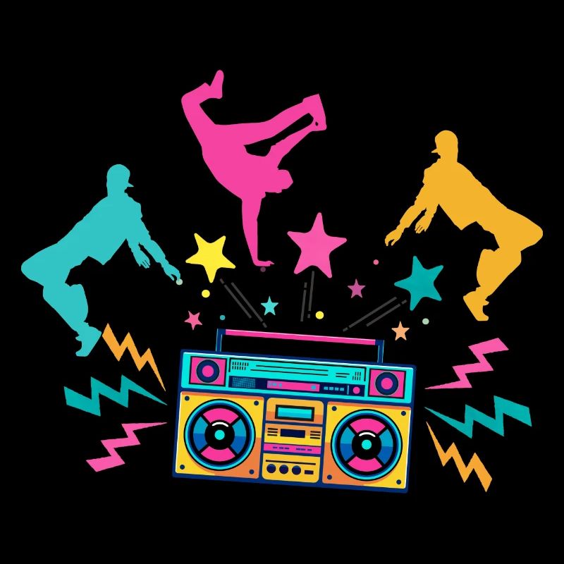 Boombox Neon Dancing Silhouettes