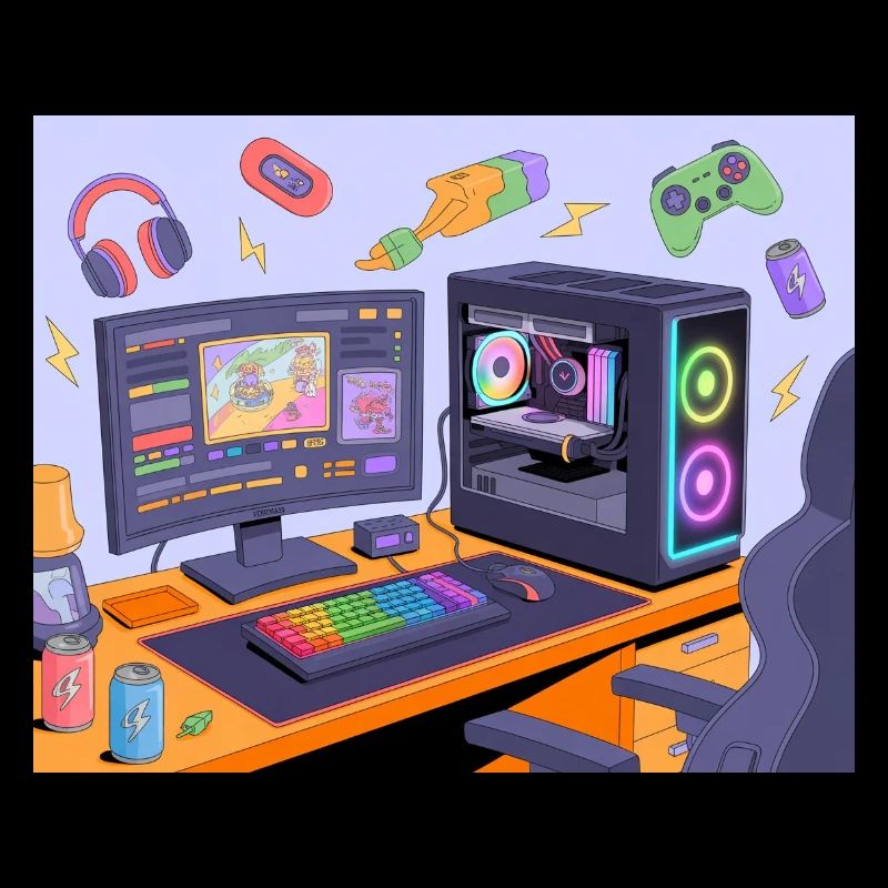 Bureau de jeu rétro néon RGB
