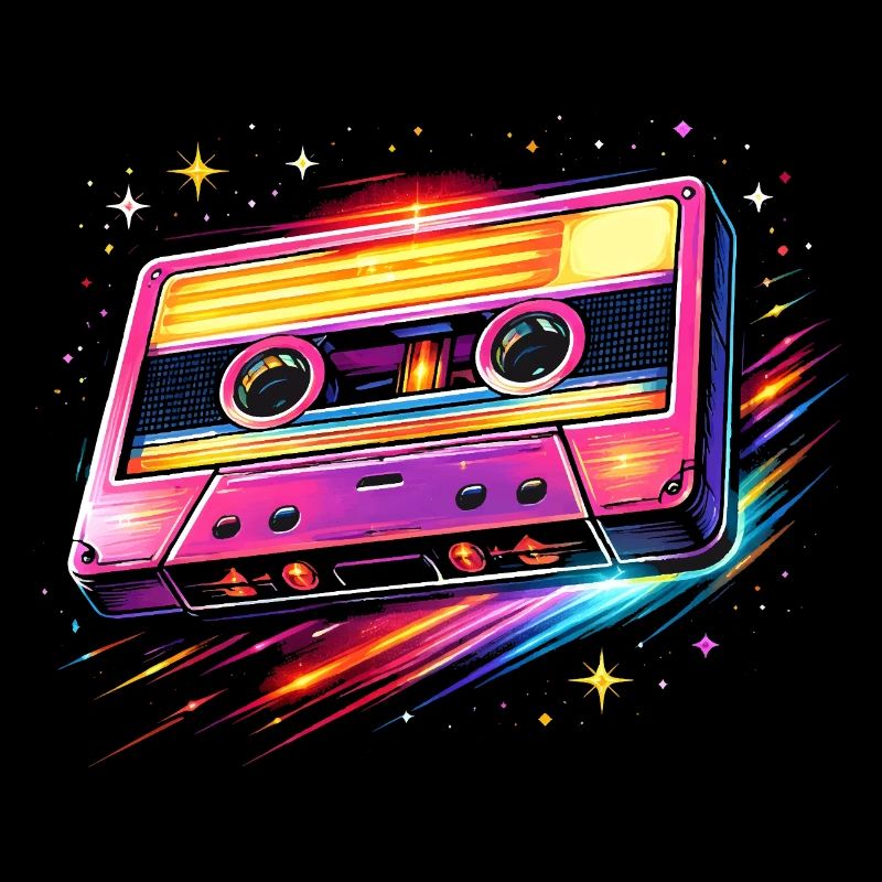 Retro Kassette Neon 80er Stil