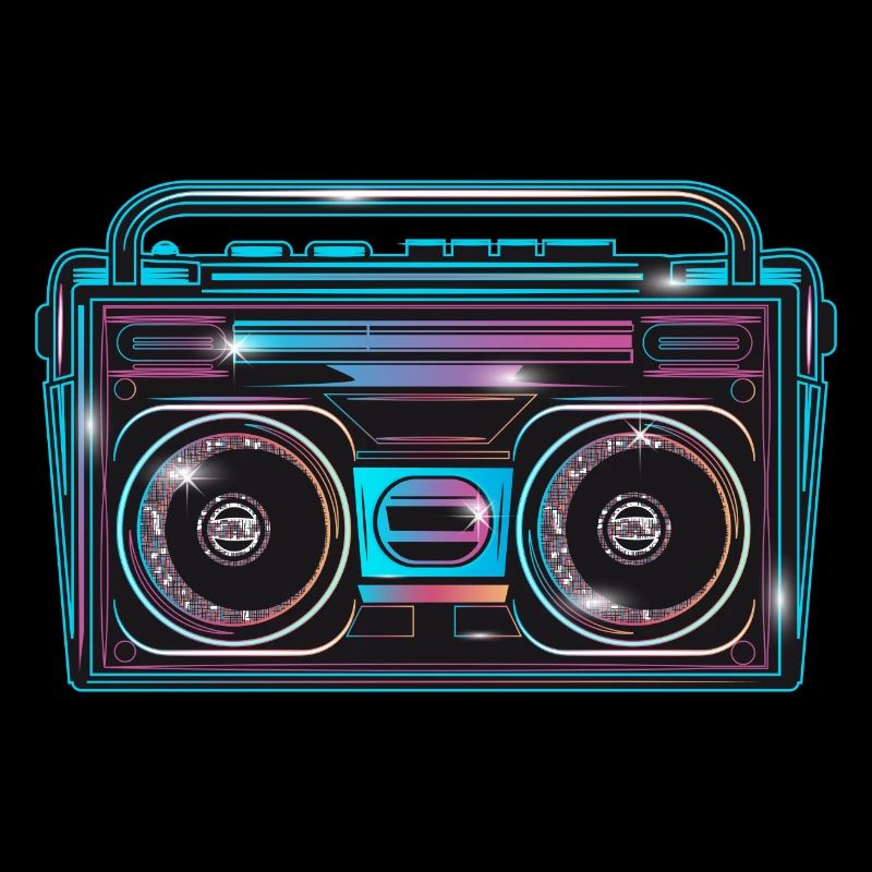 Cassette recorder in bright 80s neon look