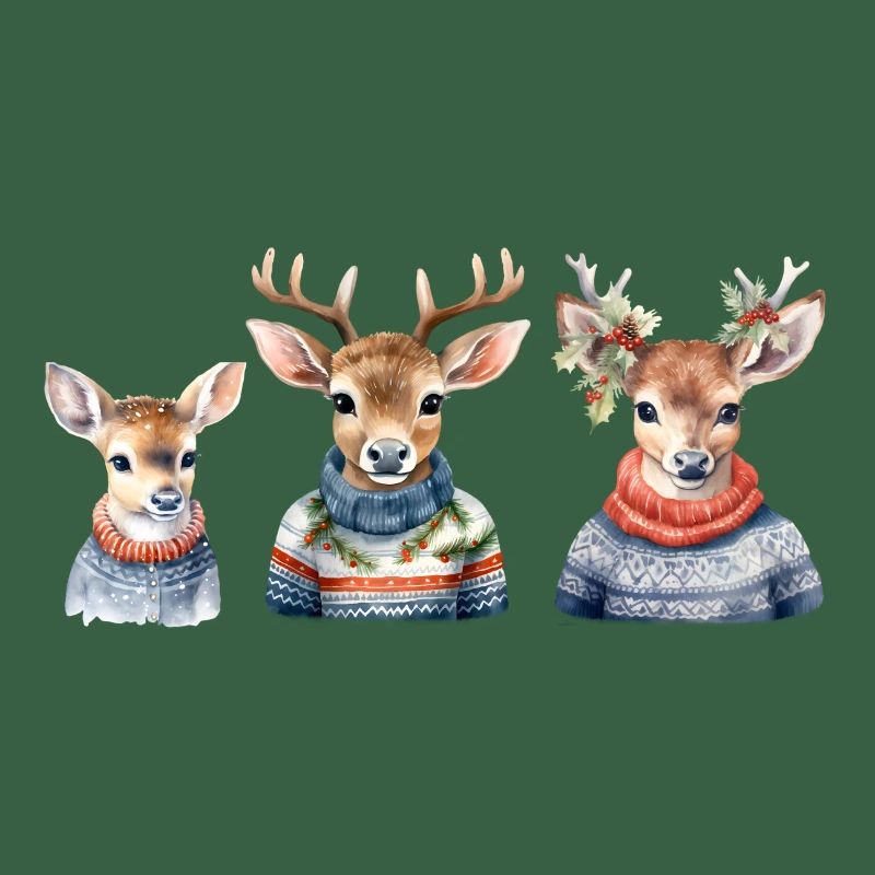 Winterhirsche Pullover-Trio
