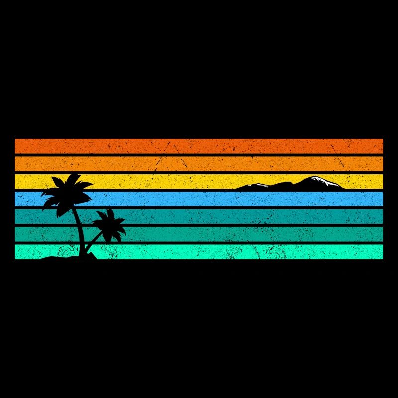 Rayures rétro au coucher de soleil avec Palm Island