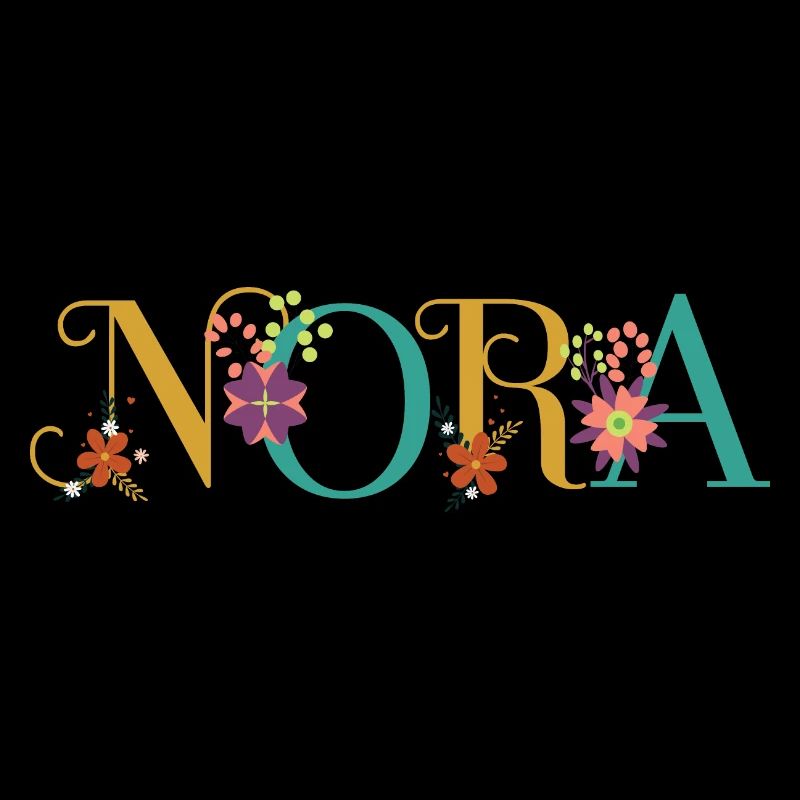 Art du nom NORA avec des fleurs brodées