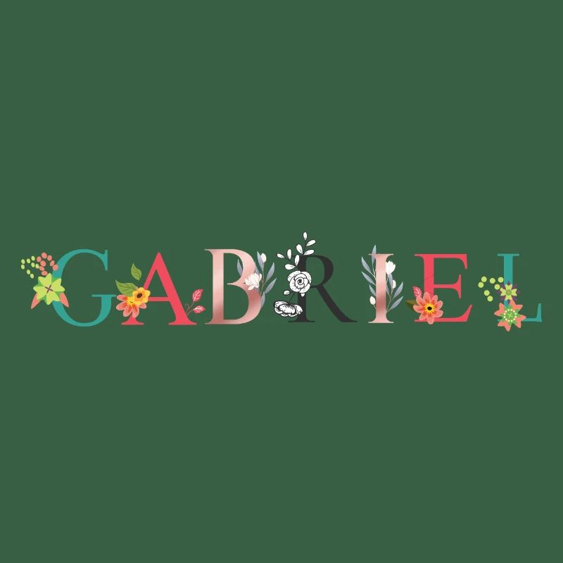 Art du nom GABRIEL avec des fleurs brodées