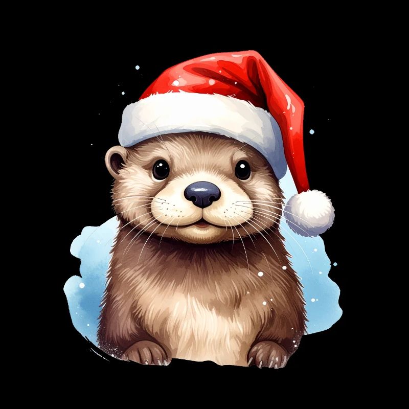 Otter with Santa hat suitable for Christmas