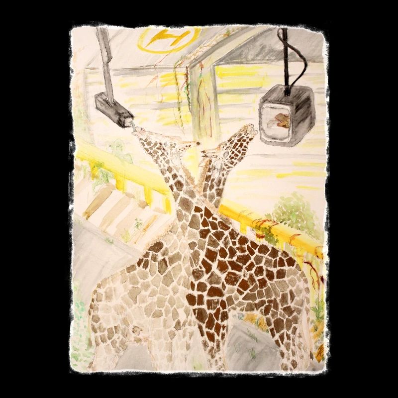 Giraffe Amid Neon Transit