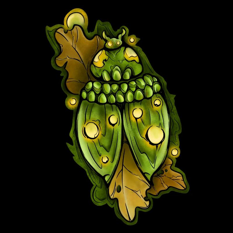 Green ladybug with leaf accents