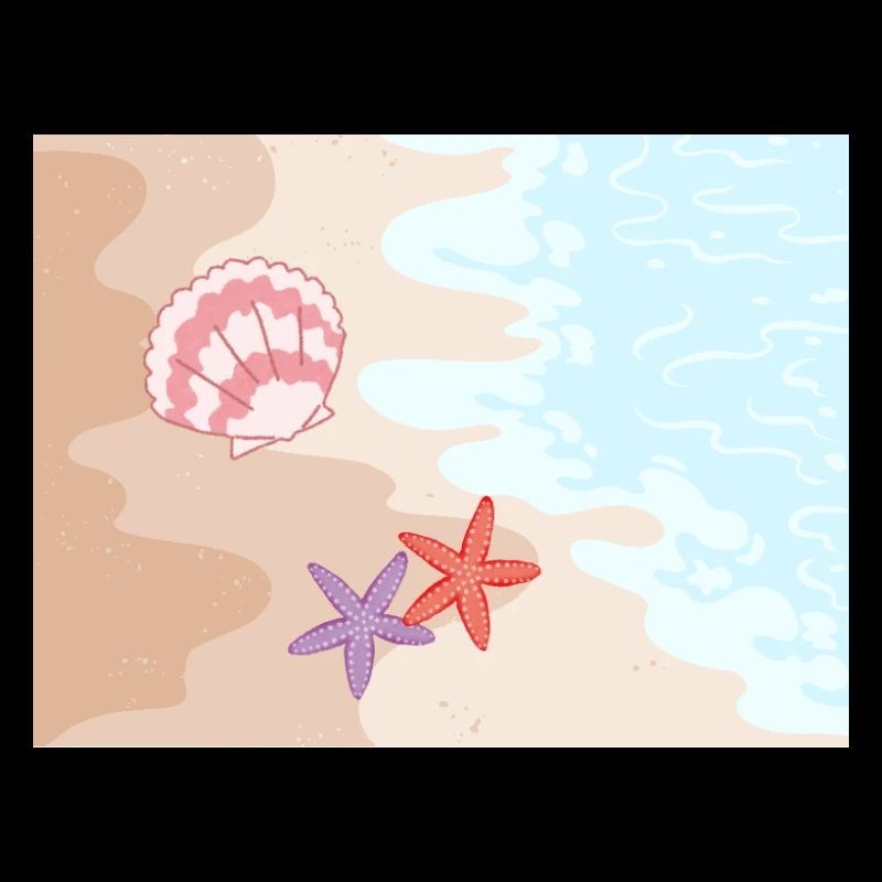 Plage d’été, étoiles de mer et coquillages
