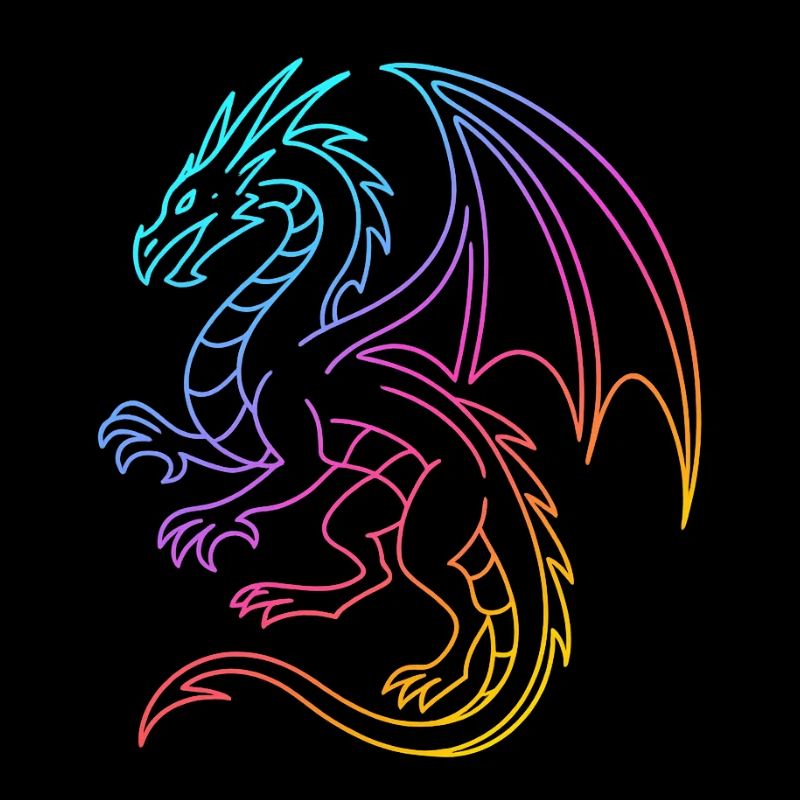 Rainbow dragon in neon lines