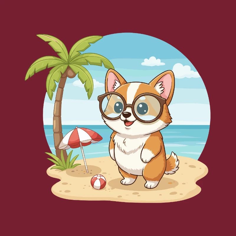 Cute Corgi with Glasses Beach Summer Vacation