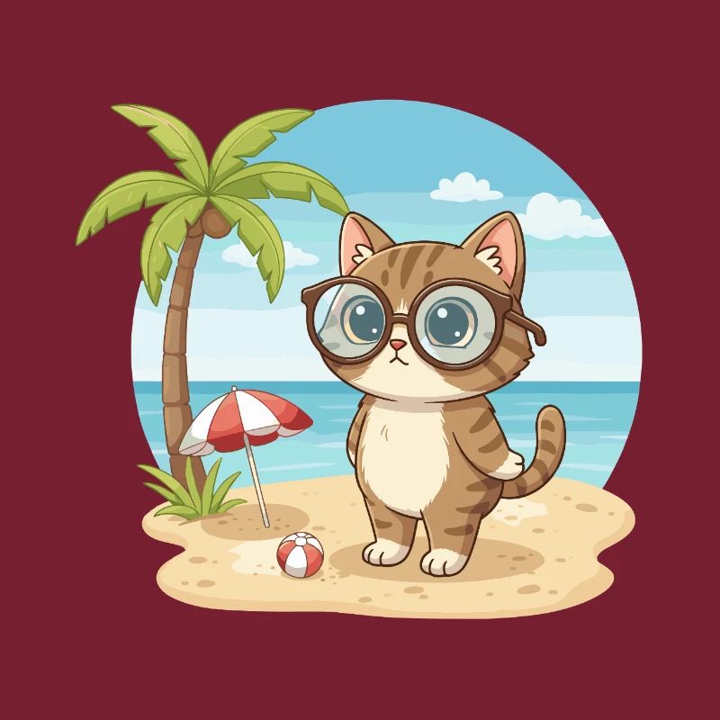 Chat mignon avec des lunettes vacances d’été à la plage