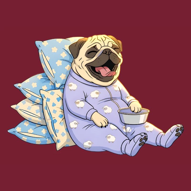 Müder Mops im Pyjama – Pug-gged Out