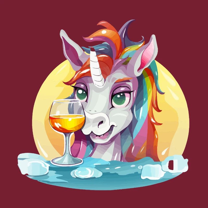 Buntes Einhorn mit Wein