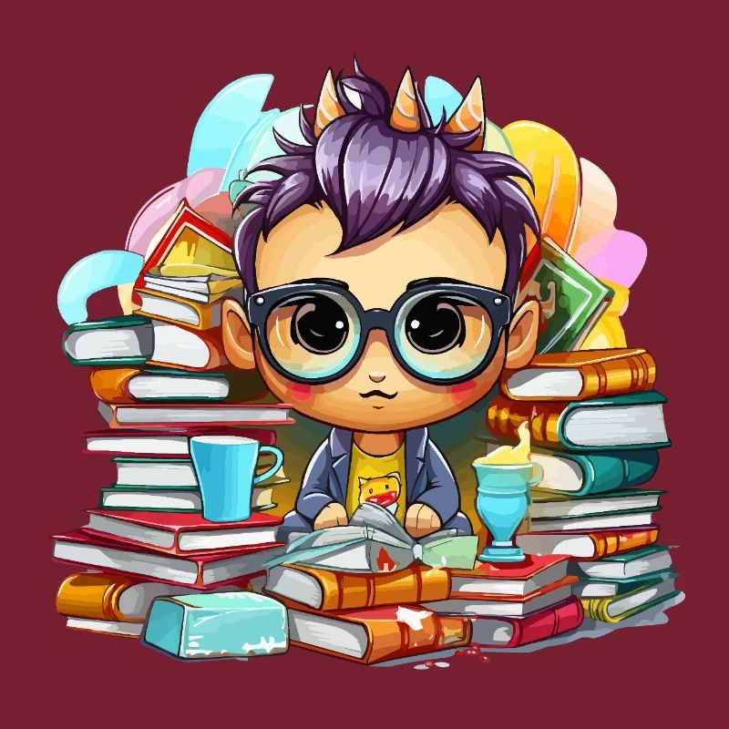 Lernheld Chibi mit Büchern