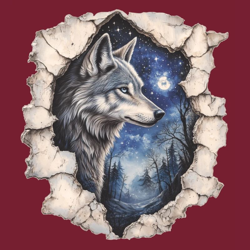 Wolf mit Sternenhimmel