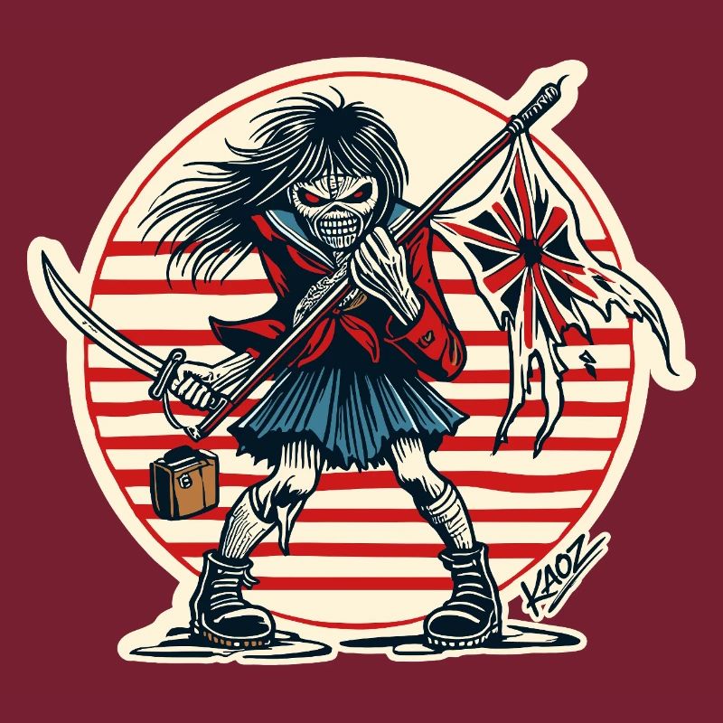 Abtrünnige Samurai-Jungfrau mit zerfetzter Flagge