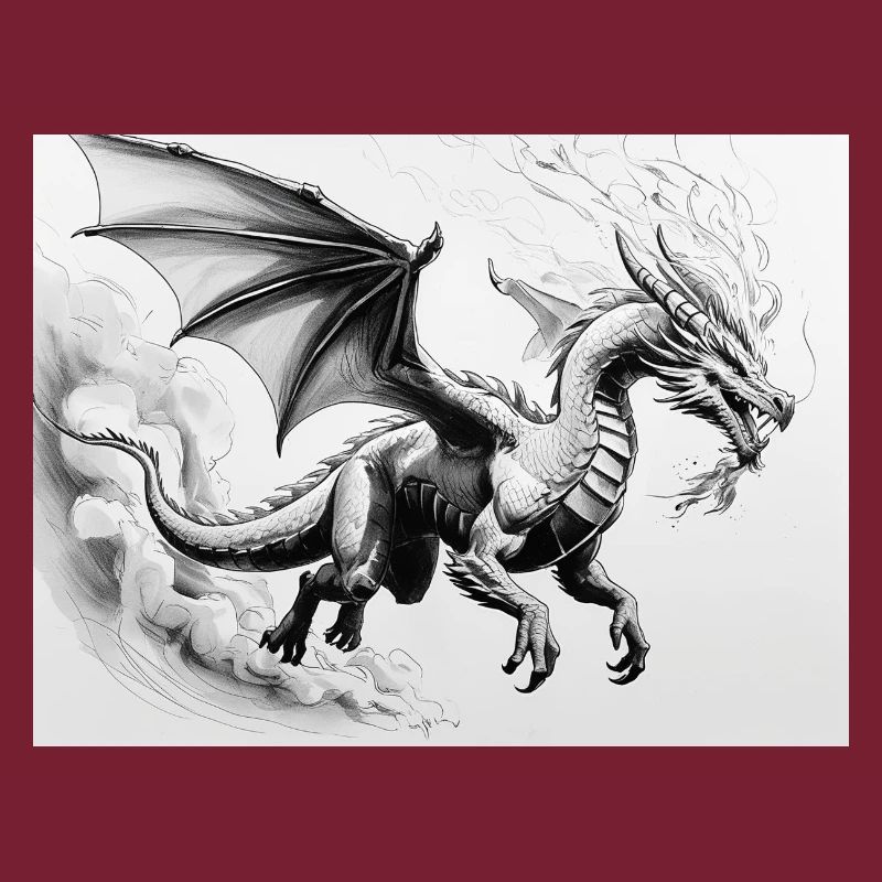 Dragon déterminé avec des ailes de feu