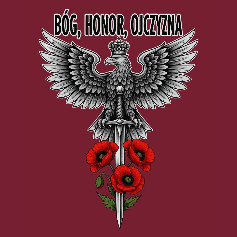 Aigle blanc polonais avec épée et coquelicot hommage