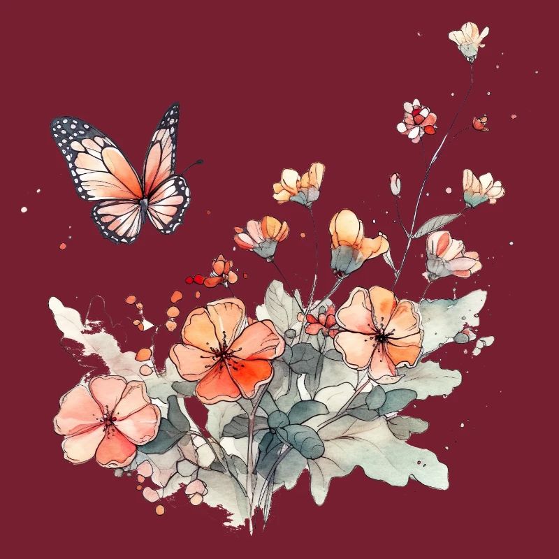 Fleurs + papillon - minimalement abstrait