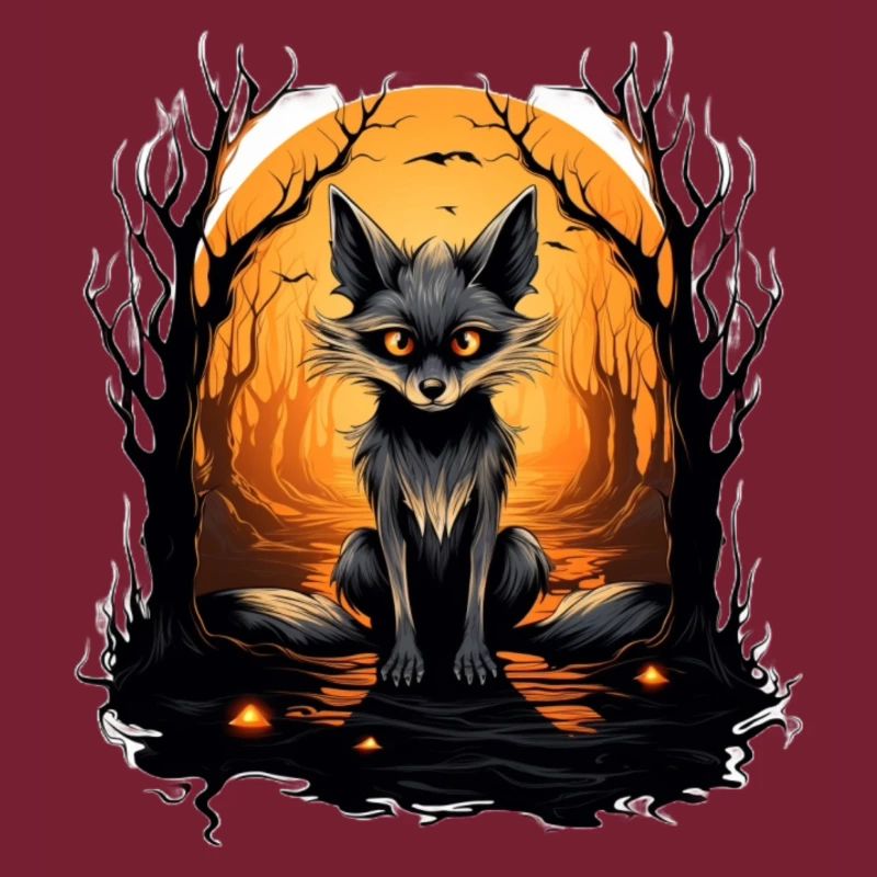 Mystical fox forest at sunset