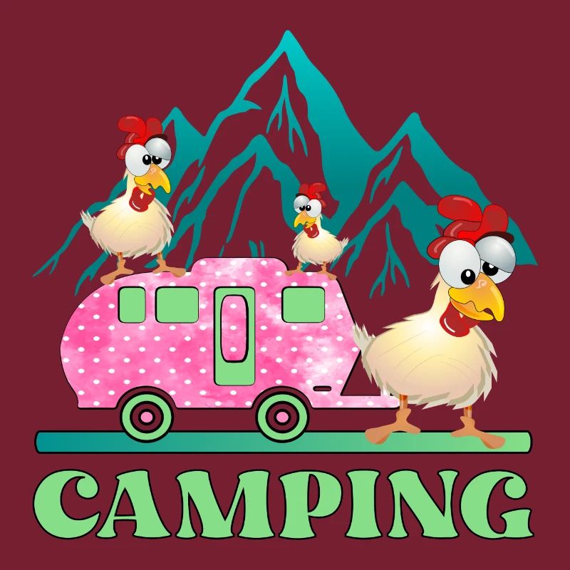 Camping Kinder Hühner - Wohnwagen