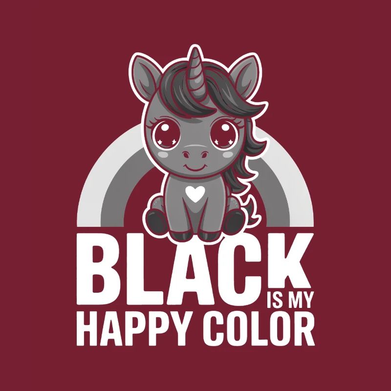Graphique licorne gris : Le noir est ma couleur joyeuse