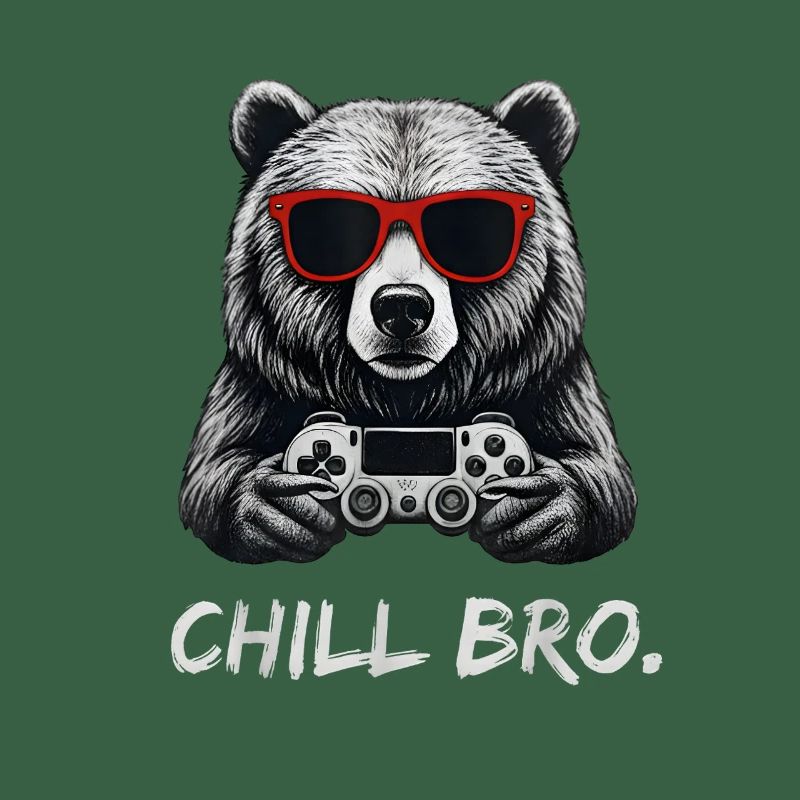 Gamer Bear with Controller & Sunglasses Chill Bro