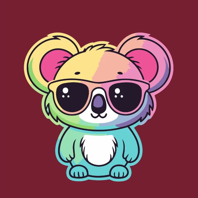 Regenbogen-Neon-Koala mit Brille