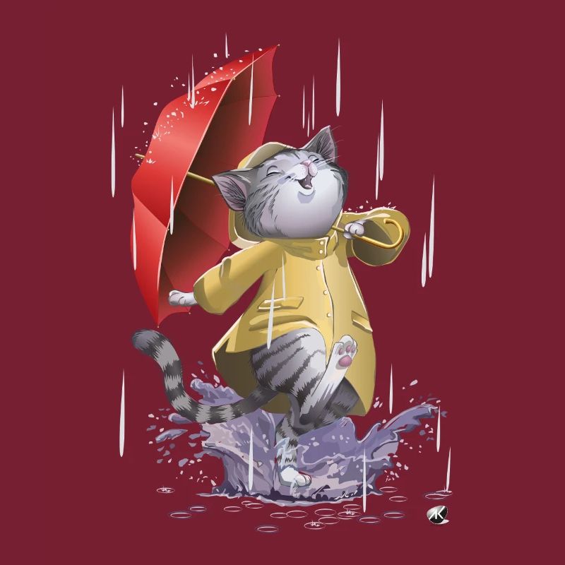 Chat en imperméable et parapluie