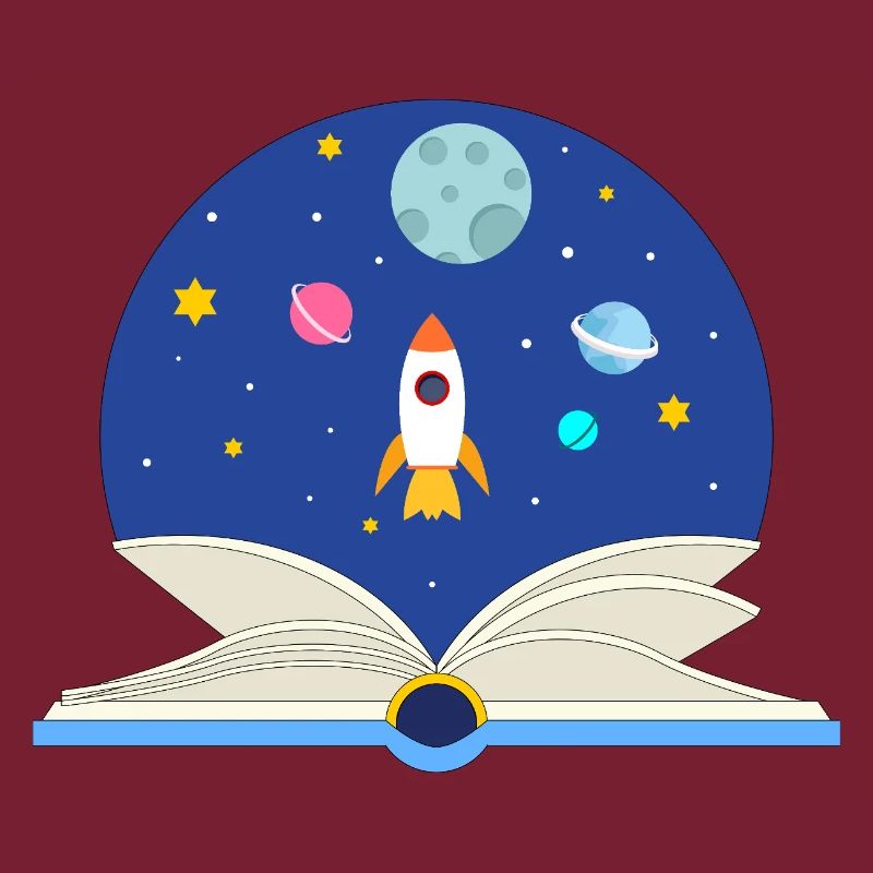 Livre ouvert avec scène spatiale, imagination et Avent