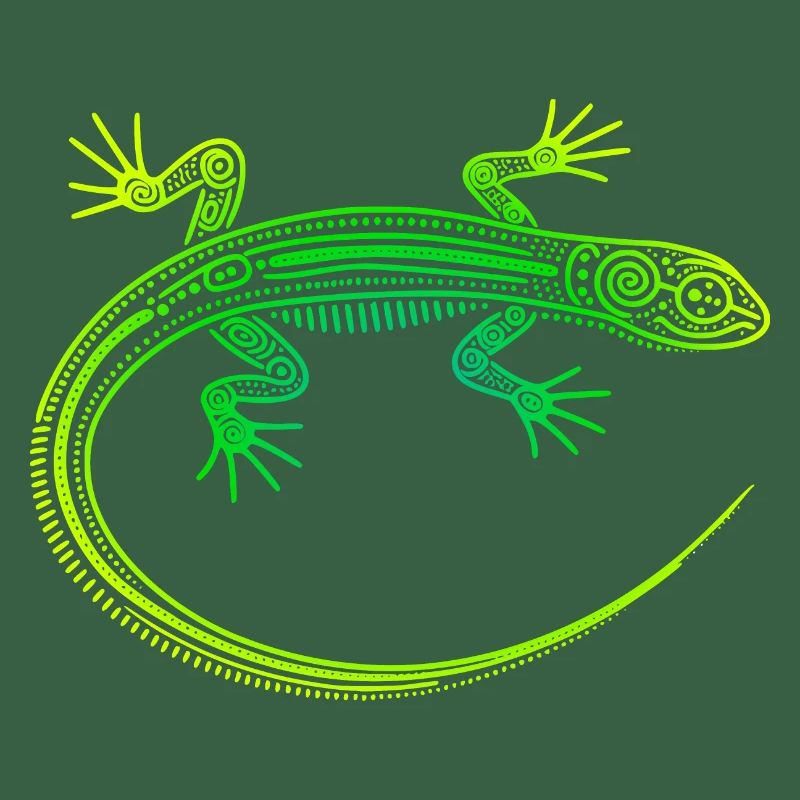 Lizard Aboriginal motifs, tribal gradient green yellow