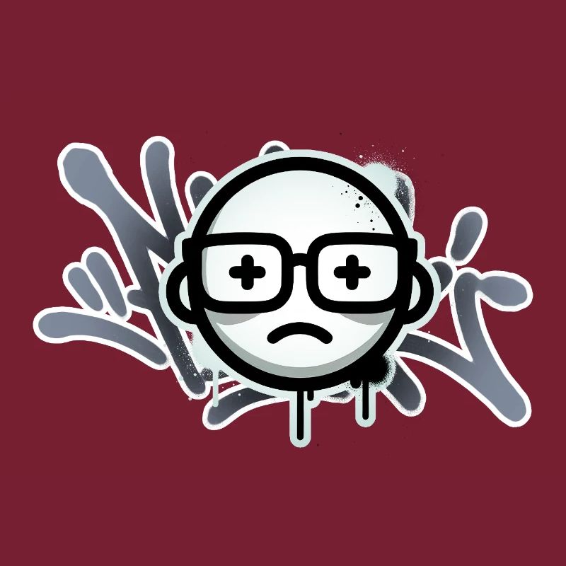 Sad graffiti face with glasses