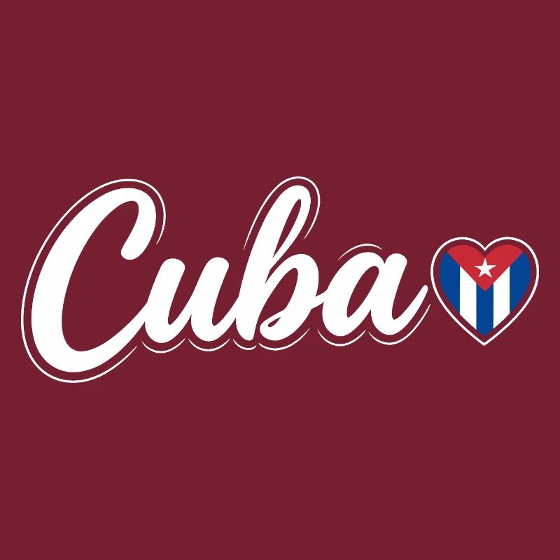 Cuba Script with Flag Heart Fan Patriotic