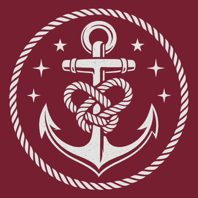 Nautical anchor with rope knots