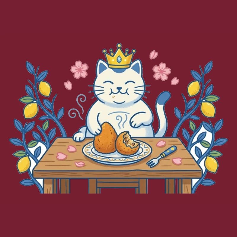 Chat roi à table avec des croquettes