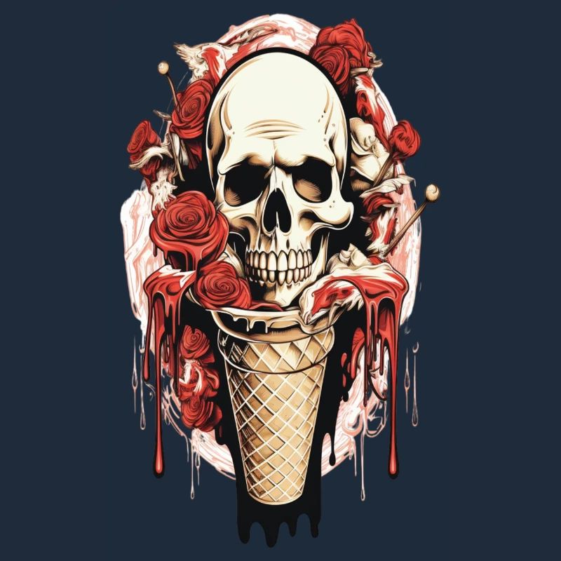 Cornet de glace tête de mort avec roses et cire