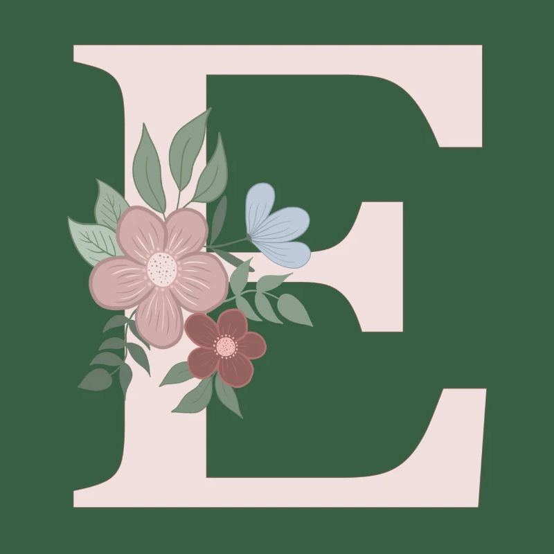 Lettre E avec fleur rose