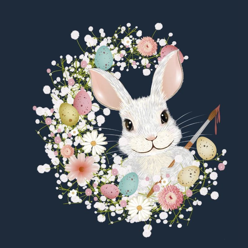 White Rabbit with Easter Eggs & Brush for Easter