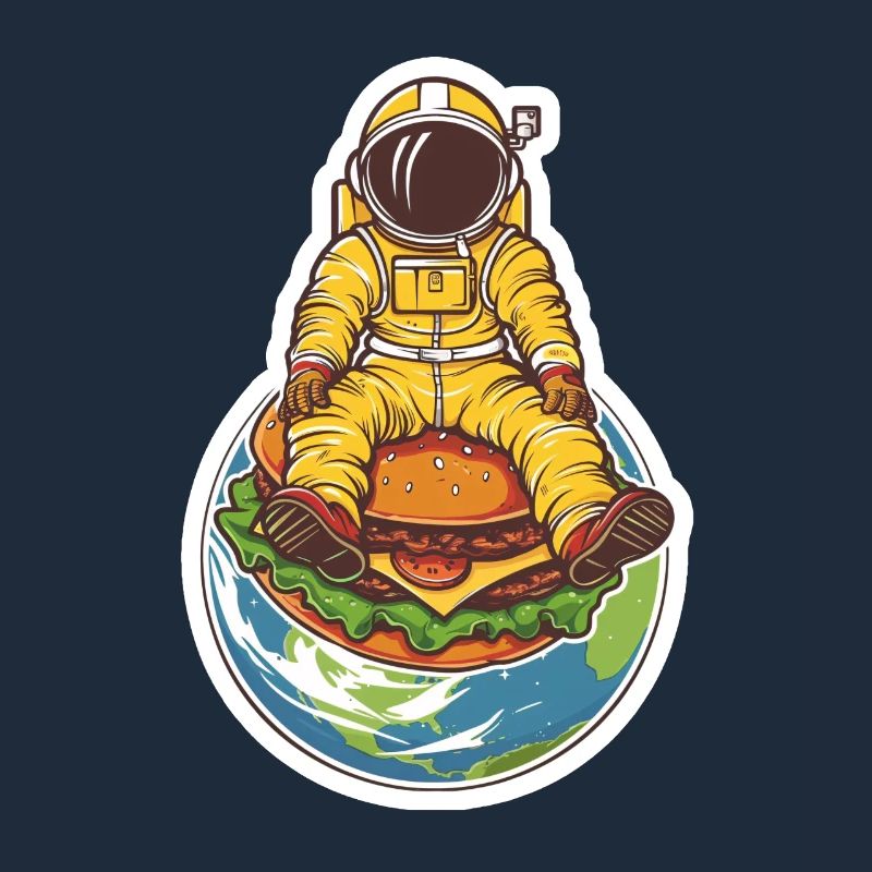 Astronaut hovering over the earth with a burger